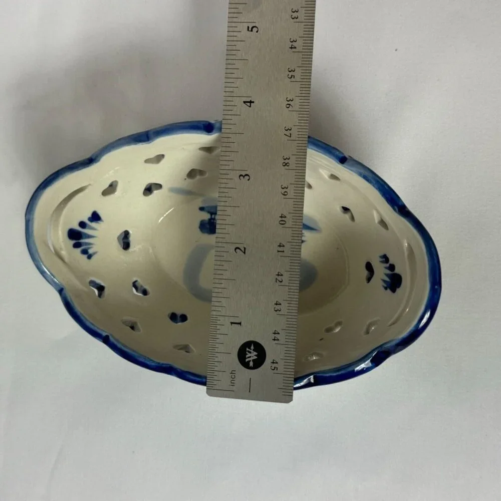 Small‎ Delft Blue Ceramic Basket Trinket Dish Windmill Hearts Holland Cobalt